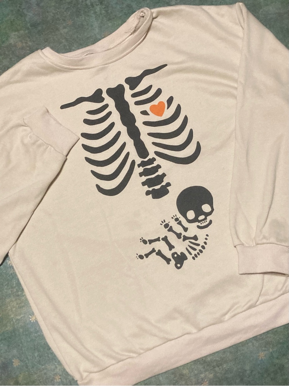 XL Beige Maternity Mother& Baby X-Ray Skeleton French Terry Halloween Sweatshirt